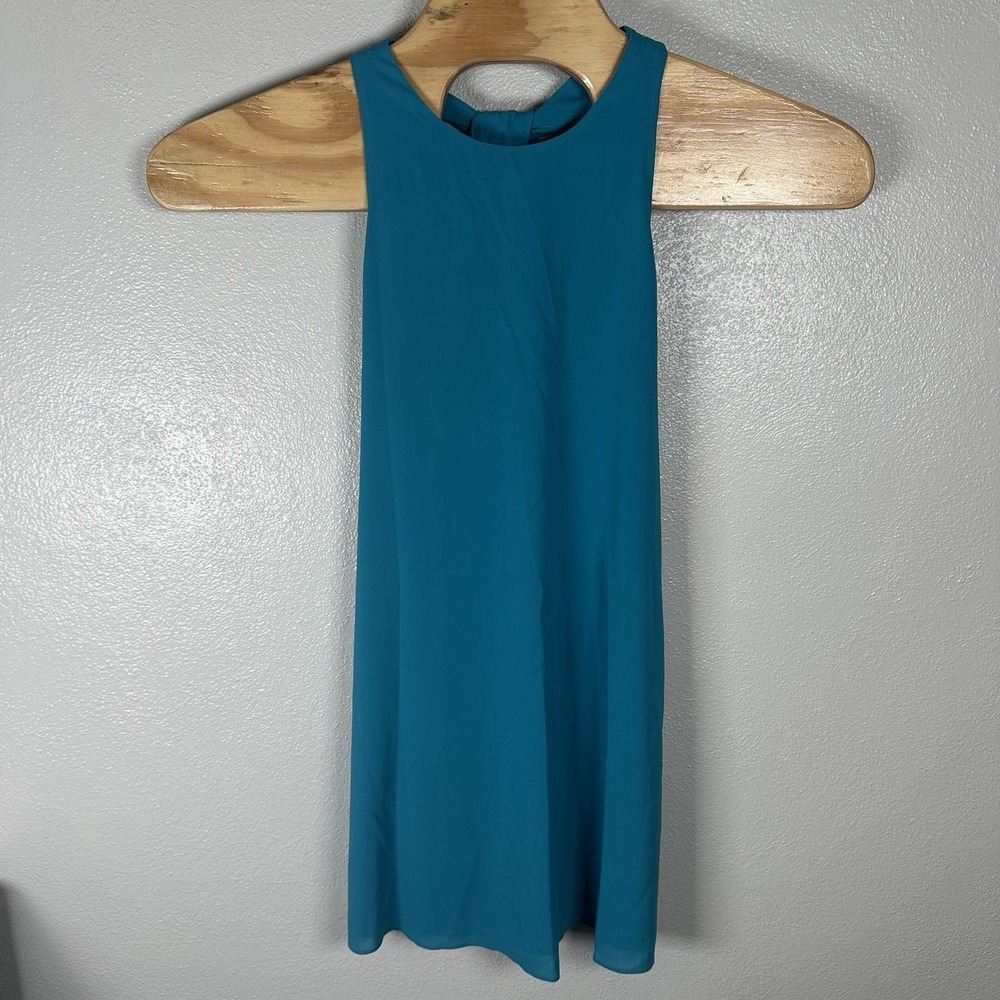 Alice + Olivia Silk Racerback Mini Dress Womens XS Aqua Blue Summer Resort Beach